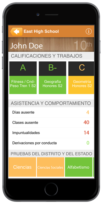 This is an example of a DPS Portal mobile app Spanish profile 